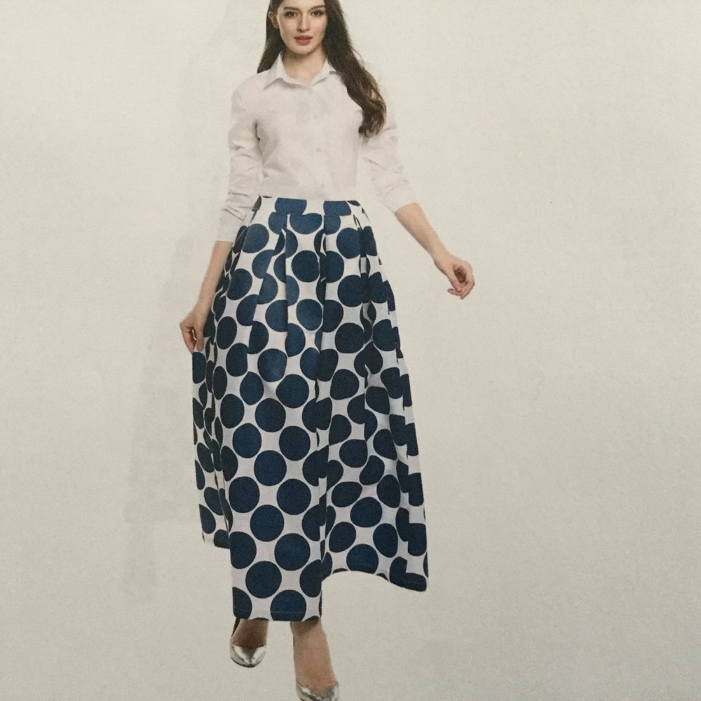 Meaneor- Blue & White Polka-Dot Maxi Skirt - Picture 3 of 6